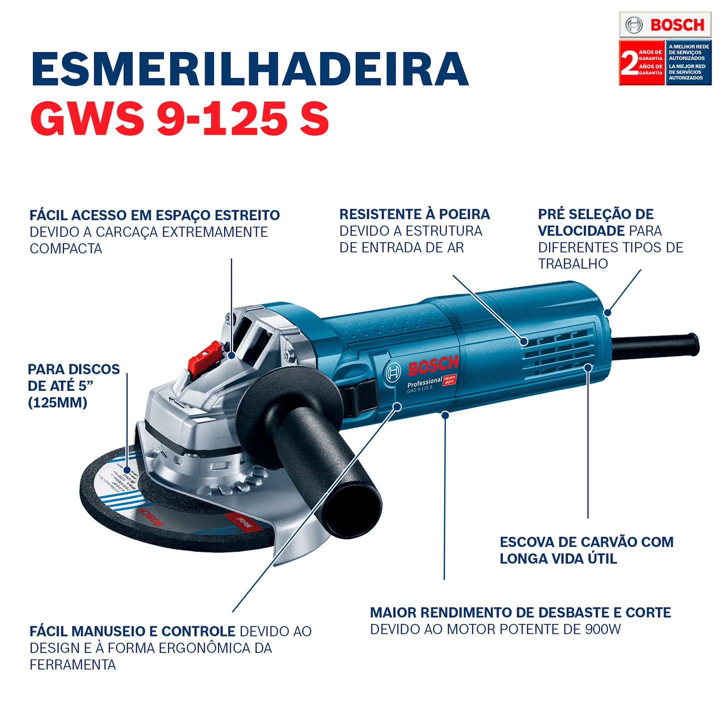 Amoladora Angular Bosch Gws 9-125s 900w Rex Azul