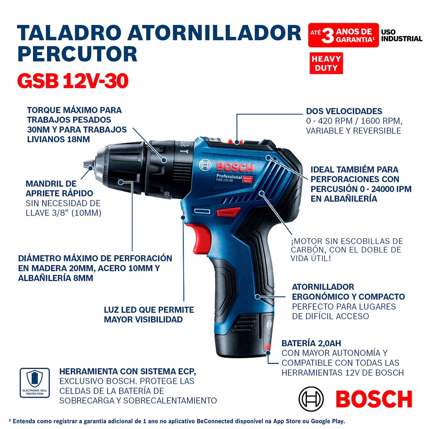 Bosch Rotomartillo de Batería GSB 12V-30 Inalámbrico 3/8" 12V (Baterias y Cargador)