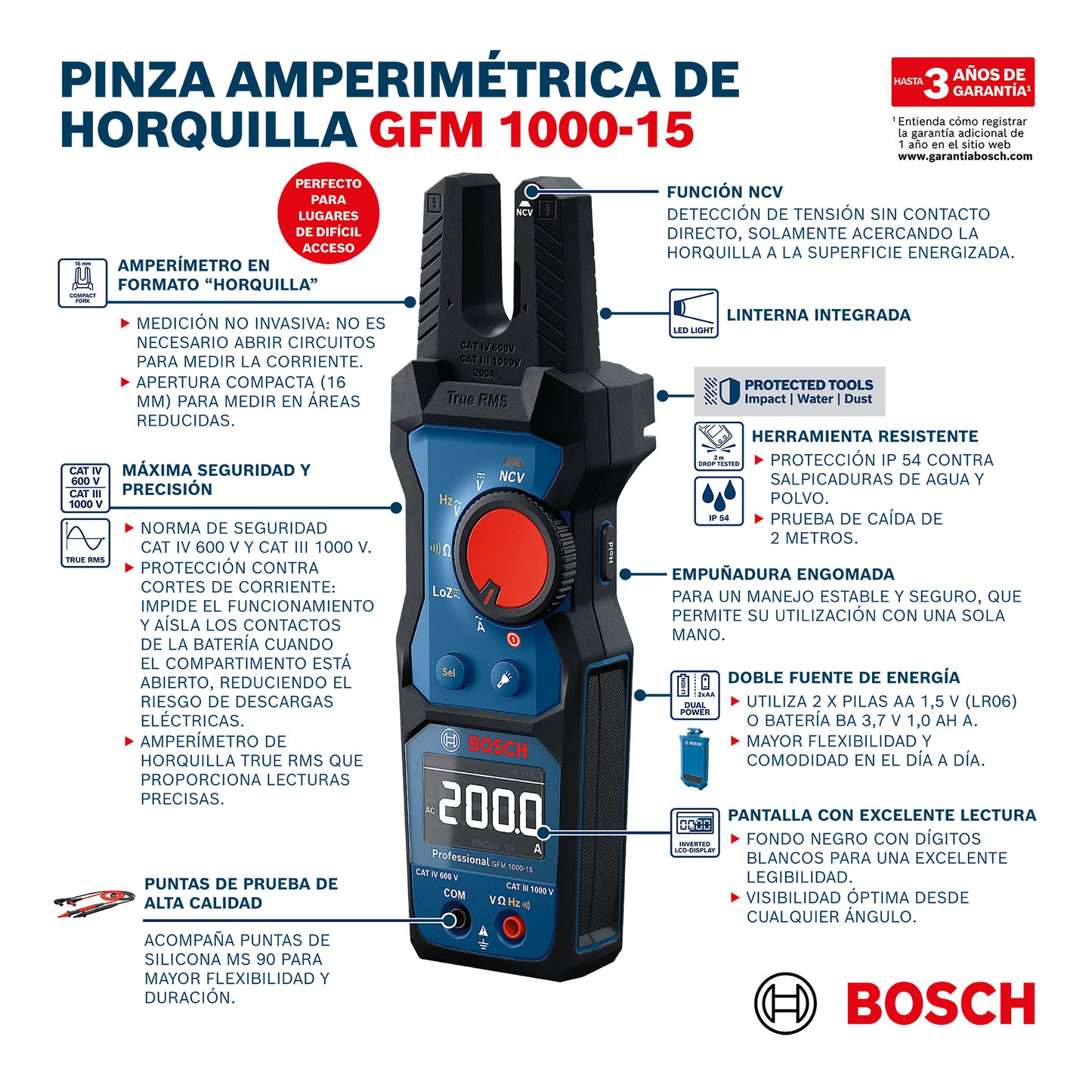 Amperímetro Bosch Gfm 1000-15 + Bateria 3.7v 1.0 Ah
