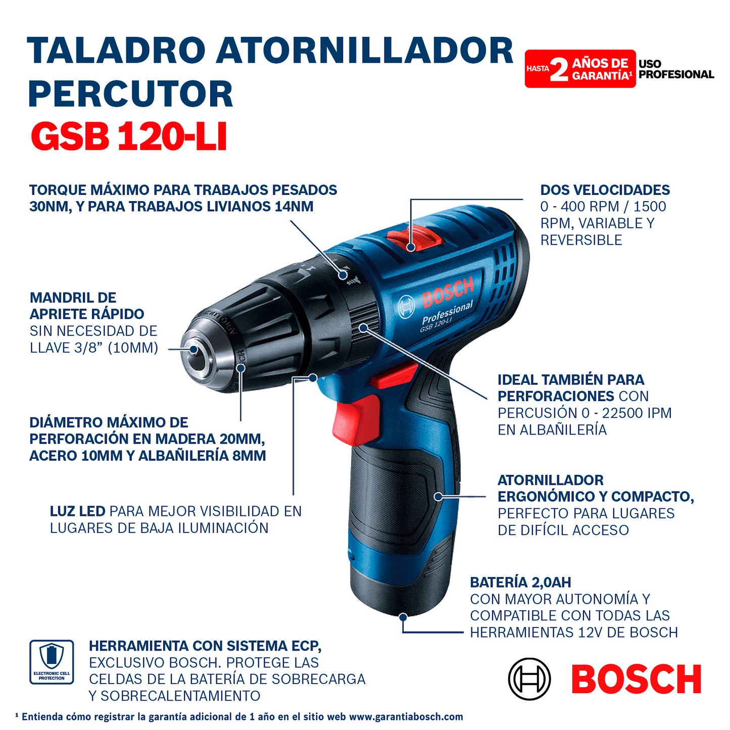 GSB 120-LI Professional Taladro de percusión inalámbrico 0 601 9G8 1E4