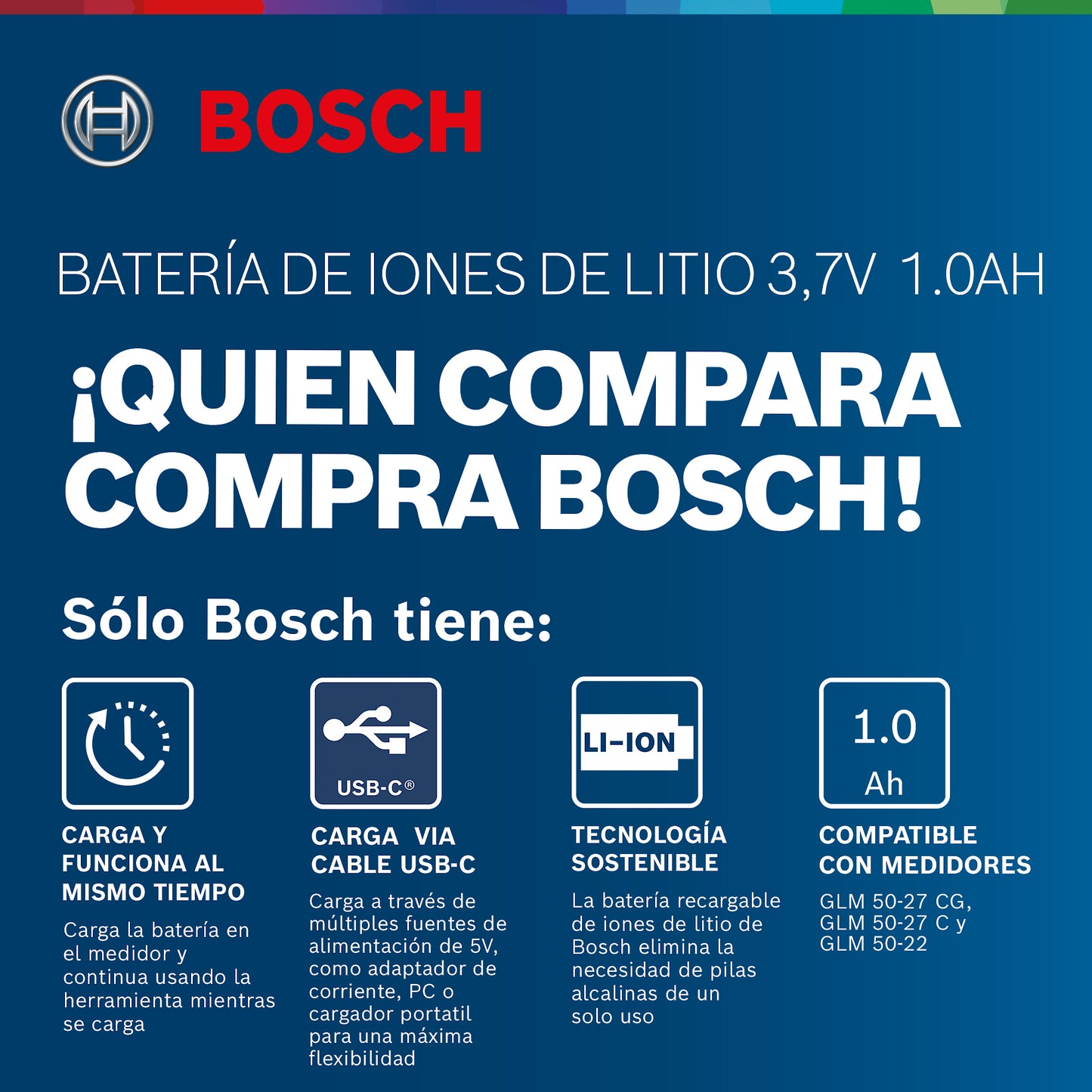 Bateria Li-on Recargable 3,7v 1.0ah Bosch P/laser Glm 50-27c