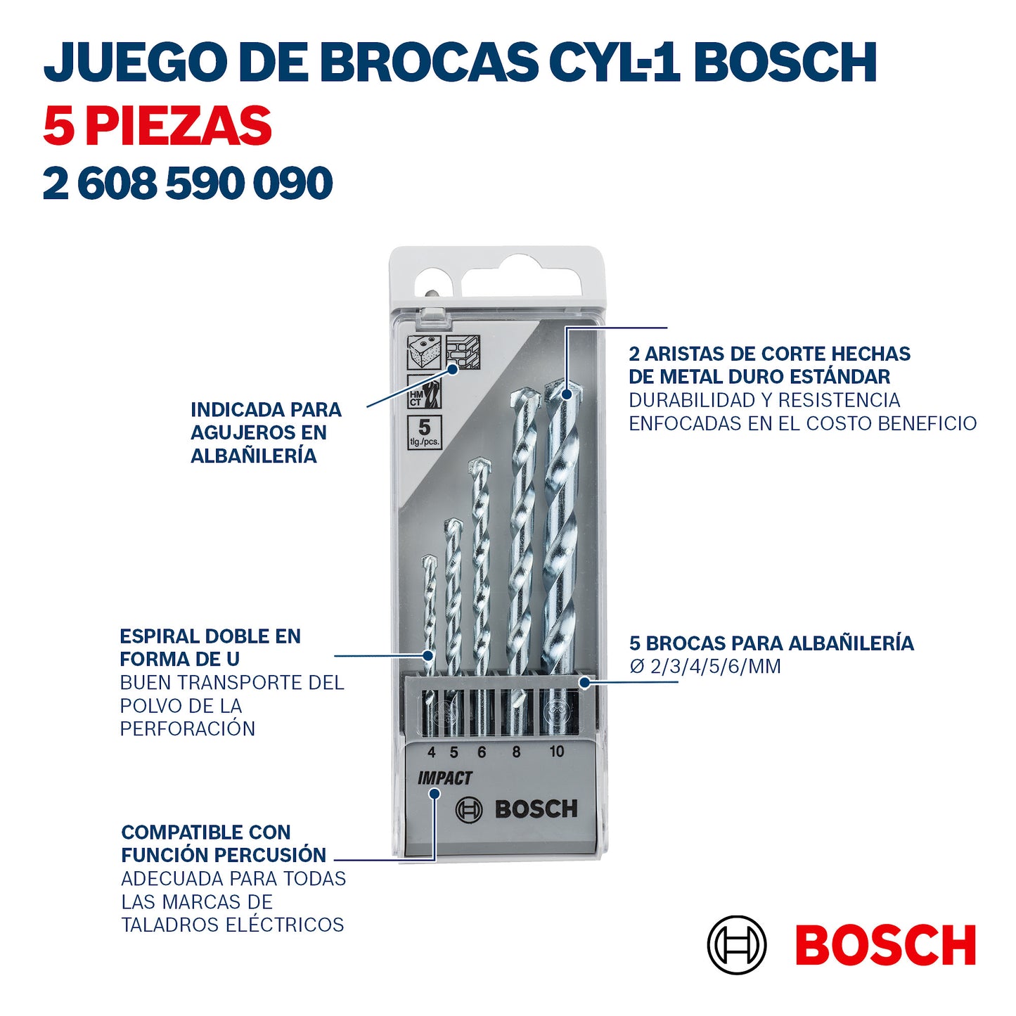 Juego De Brocas Para Concreto (cyl-1) 5 Pz Bosch 2608590090