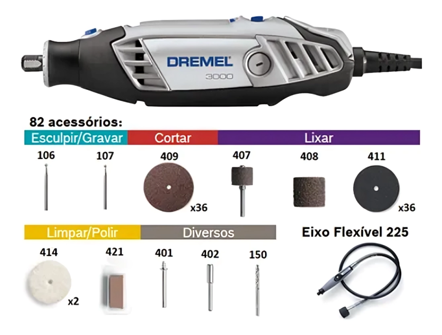 Dremel 3000 82 Accesorios De Eje Flexible Dremel De 110 V