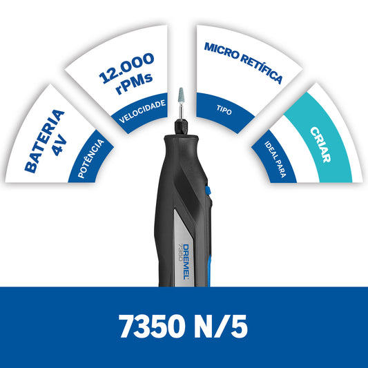 Mototool Inalámbrico Dremel Lápiz Grabador 7350 + Kit 5 Accesorios